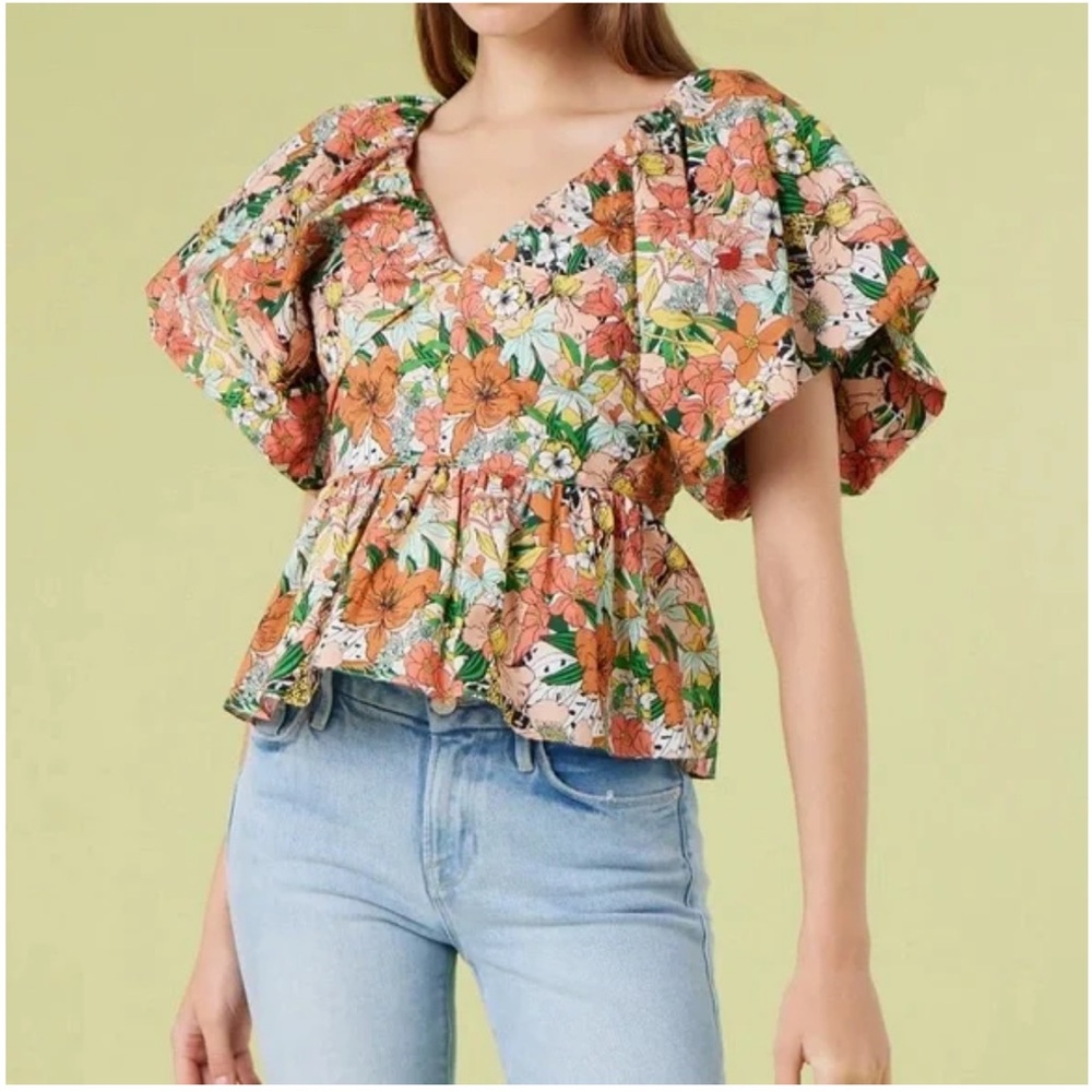 Gilner Farrar Floral Peplum Blouse XS